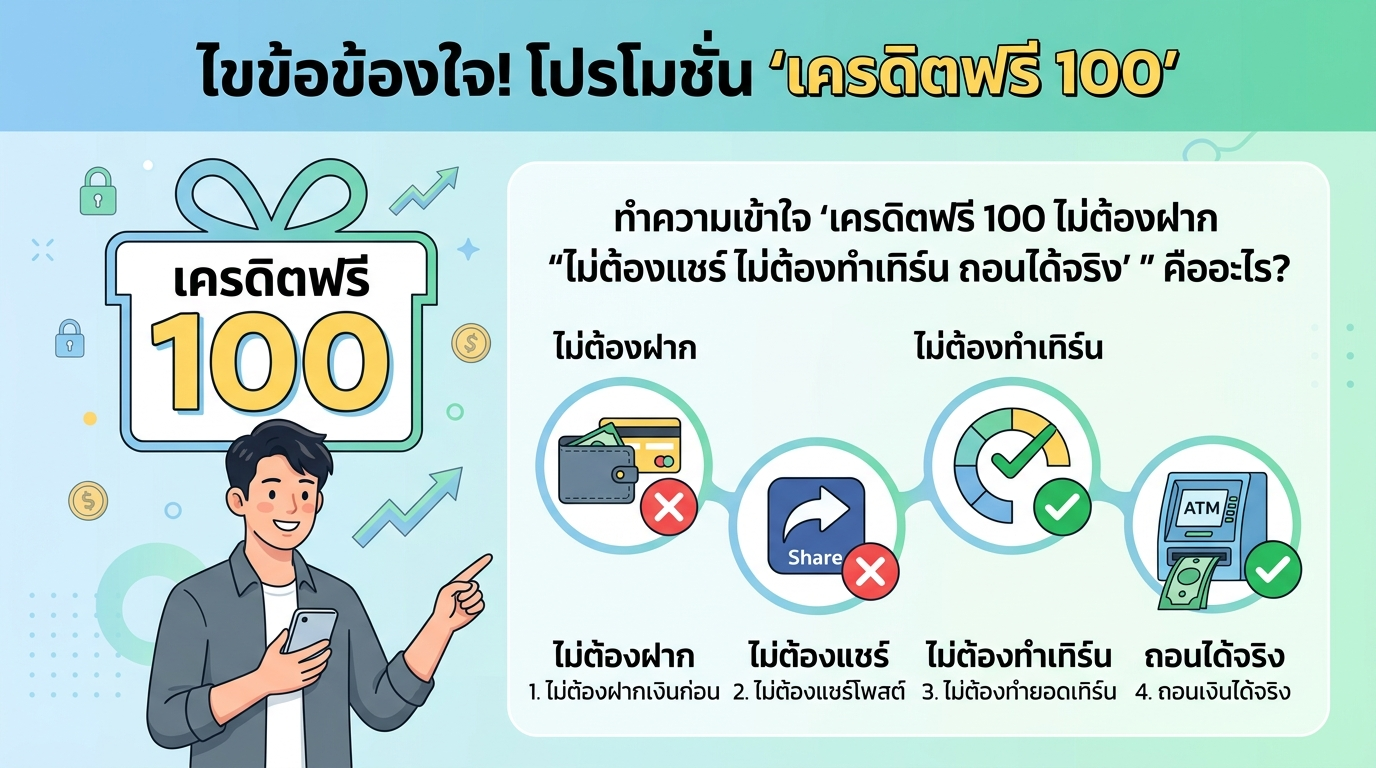 ทำความเข้าใจ 'เครดิตฟรี 100 ไม่ต้องฝาก ไม่ต้องแชร์ ไม่ต้อง ทํา เทิ ร์ น ถอนได้จริง' คืออะไร?
