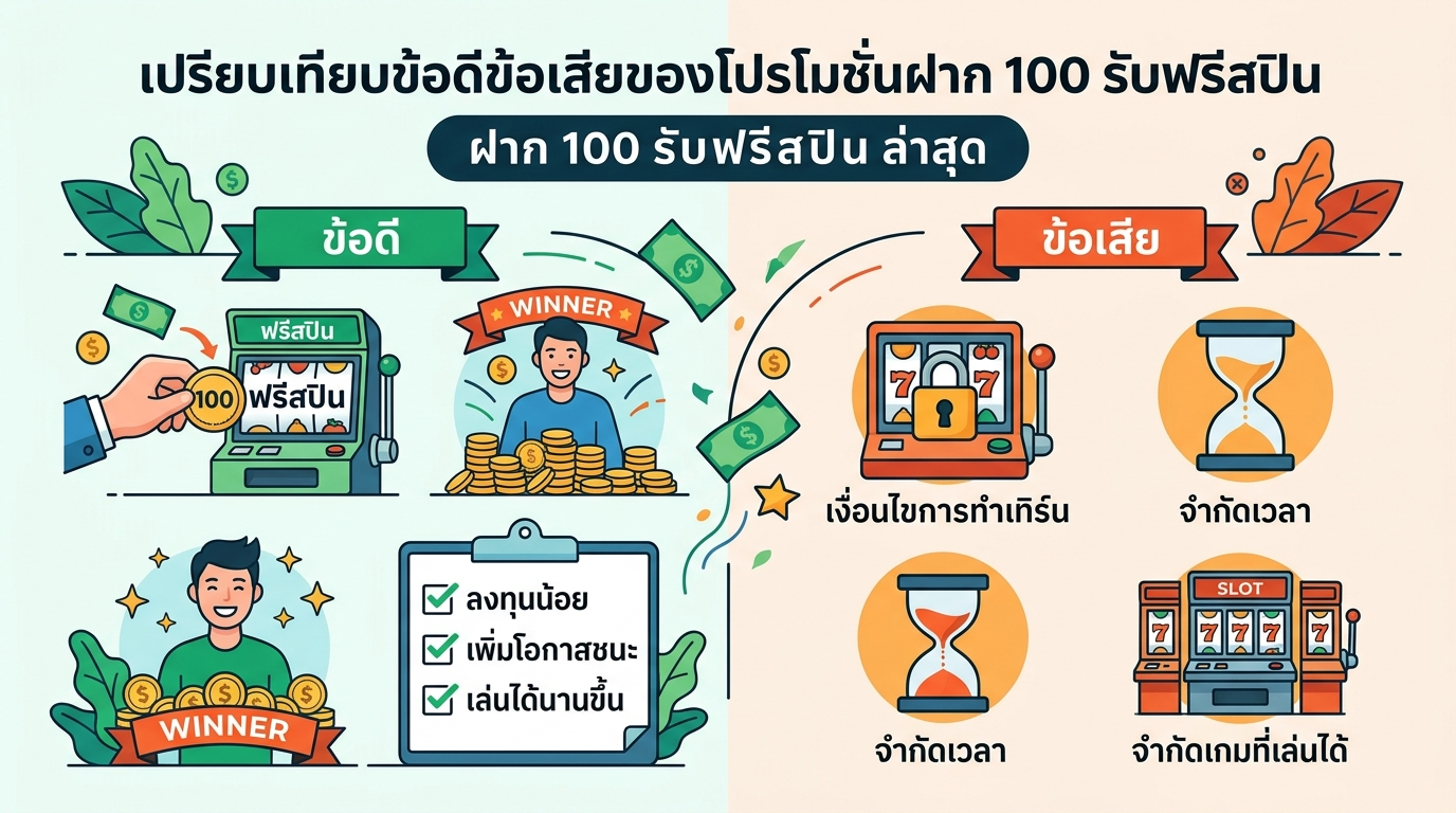 ข้อดีข้อเสียของโปรโมชั่น ฝาก 100 รับ ฟรี ส ปิ น ล่าสุด